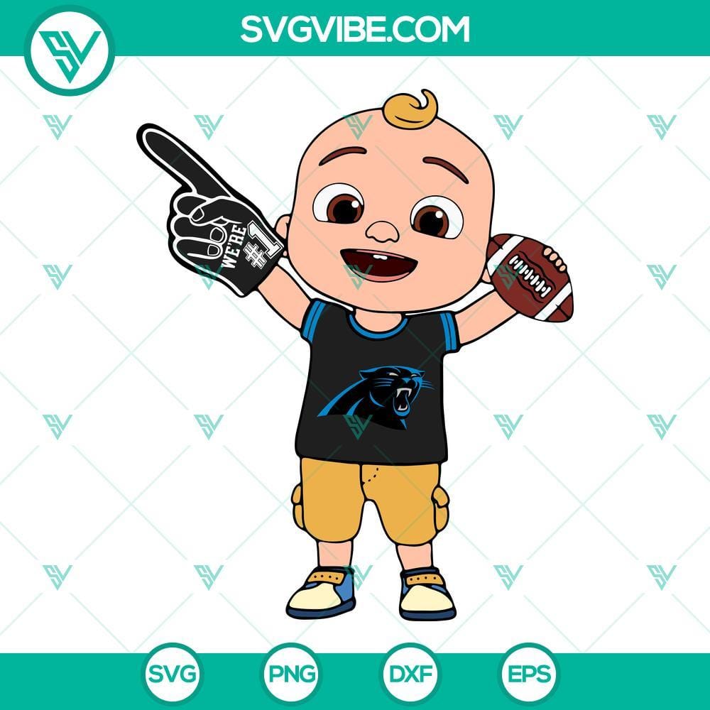 Baby JJ Cocomelon Carolina Panthers SVG PNG DXF EPS Cricut Cute Cocomelon Carolina Panthers themed baby JJ SVG files for Cricut, featuring PNG, DXF, and EPS formats.