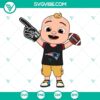 SVG images of Baby JJ from Cocomelon wearing New England Patriots gear for use in Cricut projects. Patriots themed design in multiple file formats.