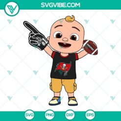 Baby JJ Cocomelon Tampa Bay Buccaneers SVG files with PNG, DXF, EPS formats for Cricut crafting, featuring football theme.