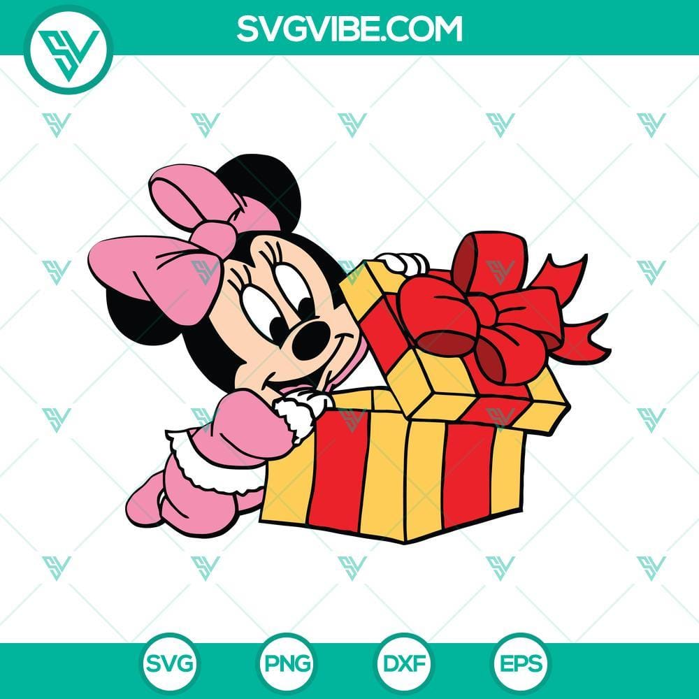 Baby Minnie SVG, Christmas Baby Minnie Mouse SVG PNG DXF EPS Cut Files Christmas-themed Baby Minnie Mouse SVG design for download in PNG, DXF, and EPS formats for cutting projects.