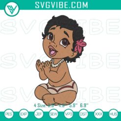 Baby Moana embroidery design file, featuring cute Disney character in PES format for machine embroidery. Perfect for DIY projects.