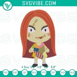 Baby Sally embroidery design featuring Nightmare Before Christmas character, ideal for crafting projects.