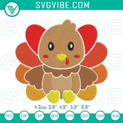 Baby turkey embroidery designs for Thanksgiving. Adorable machine file perfect for holiday projects.
