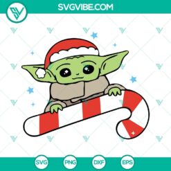 Adorable Baby Yoda Christmas candy cane SVG design for Cricut & Silhouette, downloadable in PNG, DXF, EPS formats.