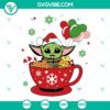 Baby Yoda Christmas coffee SVG files featuring Star Wars theme for holiday crafting projects. EPS, PNG, and DXF formats available.