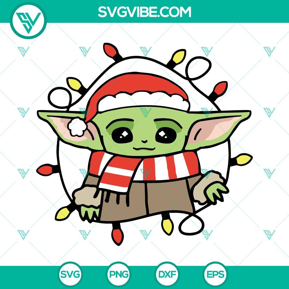 Baby Yoda Christmas Light SVG PNG DXF EPS Cricut Silhouette Vector Clipart Christmas-themed Baby Yoda character SVG images for Cricut and Silhouette, includes lights, available in PNG, DXF, and EPS formats.