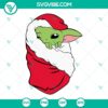 Cute Baby Yoda in Santa outfit SVG bundle perfect for Christmas crafts, includes Baby Yoda Claus and festive designs for digital download.