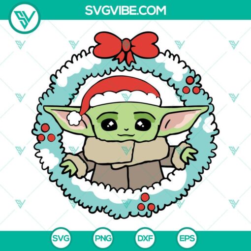 Baby Yoda Christmas wreath SVG file with cute "The Child" images for holiday crafting projects. Perfect for Star Wars fans.