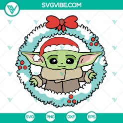 Baby Yoda Christmas wreath SVG download, featuring The Child SVG cut files for Christmas crafts and decorations.