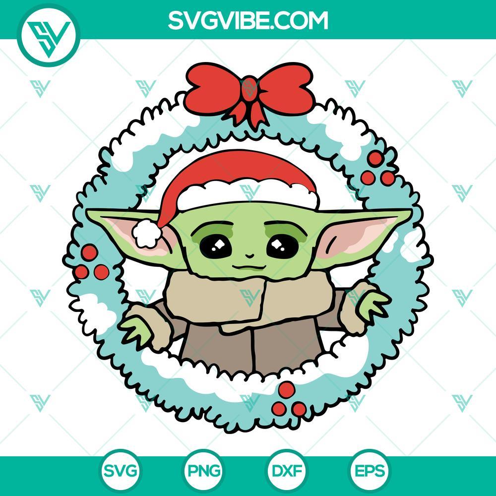 Baby Yoda Christmas Wreath SVG, Christmas The Child SVG Cut Files Baby Yoda Christmas wreath SVG download, featuring The Child SVG cut files for Christmas crafts and decorations.