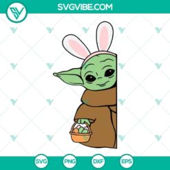 Cute and festive Baby Yoda Easter SVG with bunny ears, perfect for crafting projects.
