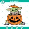 Baby Yoda Star Wars Halloween SVG files bundle with cute and spooky designs for Halloween crafts, featuring Baby Yoda in various costumes.