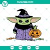 Baby Yoda Halloween SVG files for download featuring Star Wars theme. Cute Baby Yoda design perfect for Halloween crafts and décor.