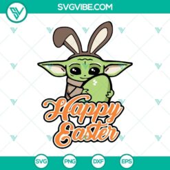 Baby Yoda celebrating Easter with an Easter egg, Star Wars-themed SVG image for Easter.