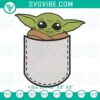 Baby Yoda in pocket embroidery designs, machine file with Star Wars character. Ideal for crafting projects.