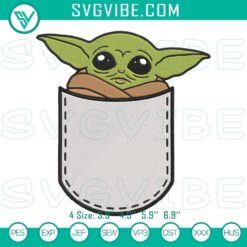 Baby Yoda in pocket embroidery designs, machine file with Star Wars character. Ideal for crafting projects.