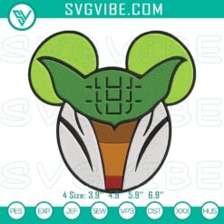 Embroidery designs of Baby Yoda inspired Mickey head with Star Wars Disney pattern, cute and unique craft for fans.