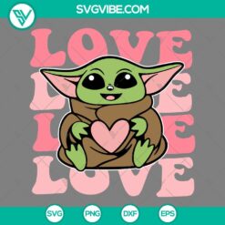 Baby Yoda Valentine SVG with heart, a cute and lovable design perfect for Valentine's Day crafting projects.
