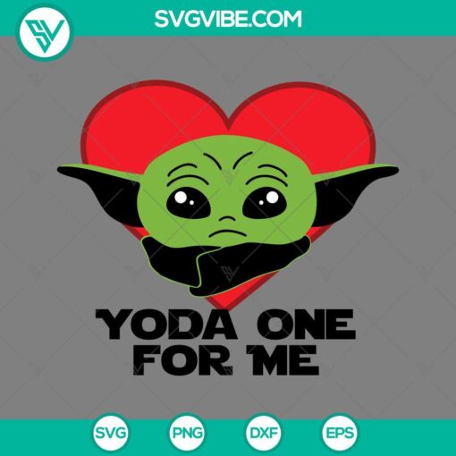 Baby Yoda Valentines SVG files with PNG EPS DXF formats for digital crafting projects, ideal for Valentine's Day designs.