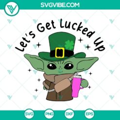 St Patrick's Day Baby Yoda SVG design for tumbler, "Let’s Get Lucked Up Yoda" SVG files download, perfect for celebrating St Patrick’s Day.