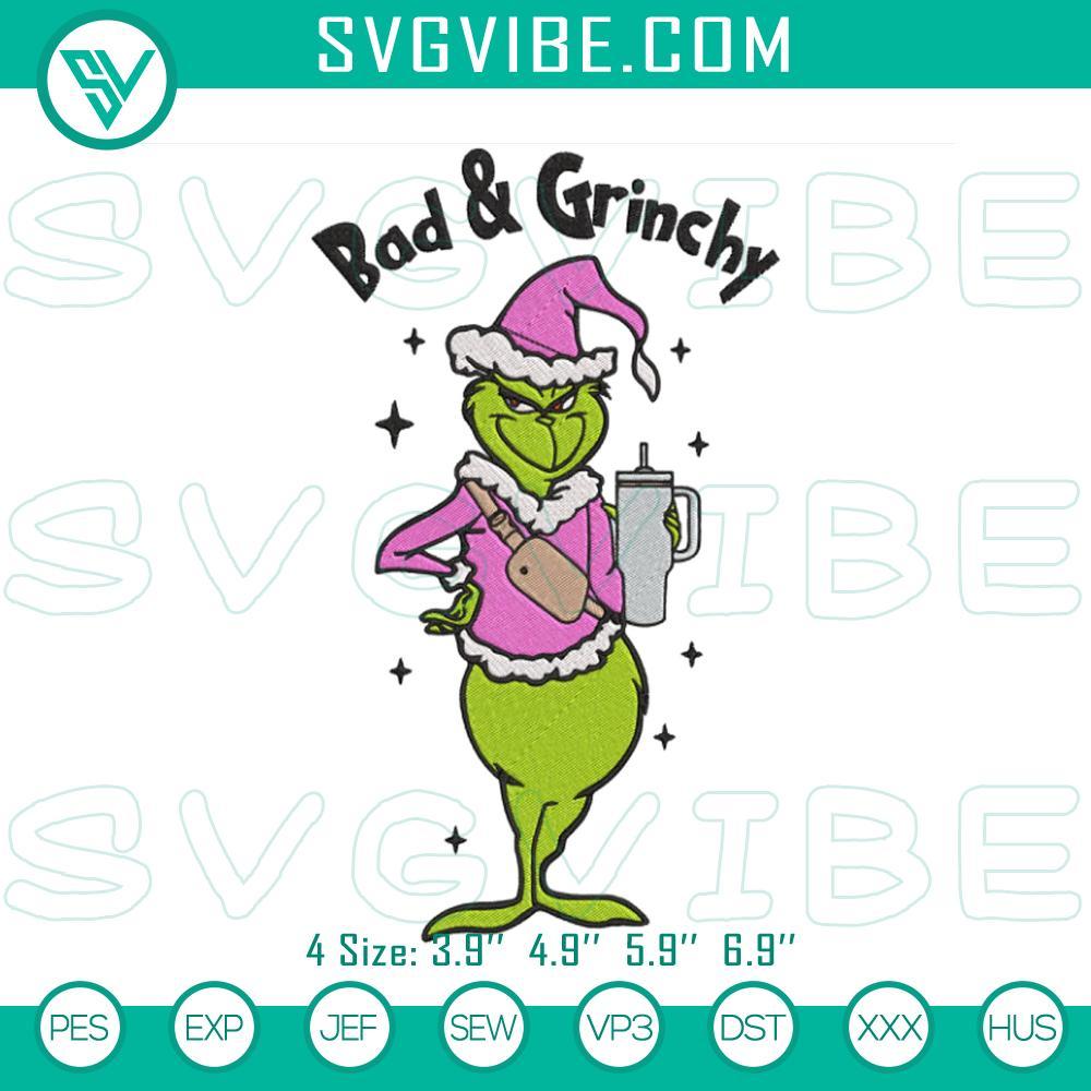 Bad And Grinchy Christmas Stanley Tumbler Embroidery Design Files Embroidery file for Bad & Grinchy Christmas Stanley Tumbler with funny holiday pattern, great for festive DIY projects.
