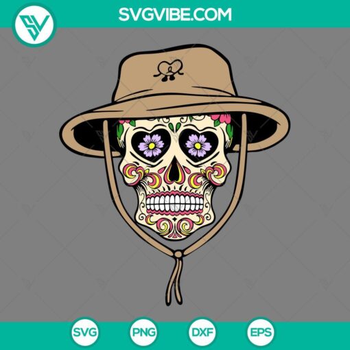 Bad Bunny bucket hat sugar skull design SVG download, PNG, EPS, DXF file - hip hop inspired image for crafts and digital projects.