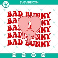 Bad Bunny Dripping Heart SVG and PNG images for Valentine’s Day, ideal for digital download. Perfect for fans and enthusiasts.