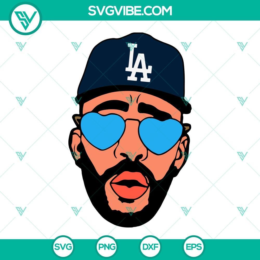 Bad Bunny Face LA Dodgers SVG, Bad Bunny Baseball SVG DXF EPS PNG Files Bad Bunny LA Dodgers inspired baseball SVG image with DXF EPS PNG formats for digital download.