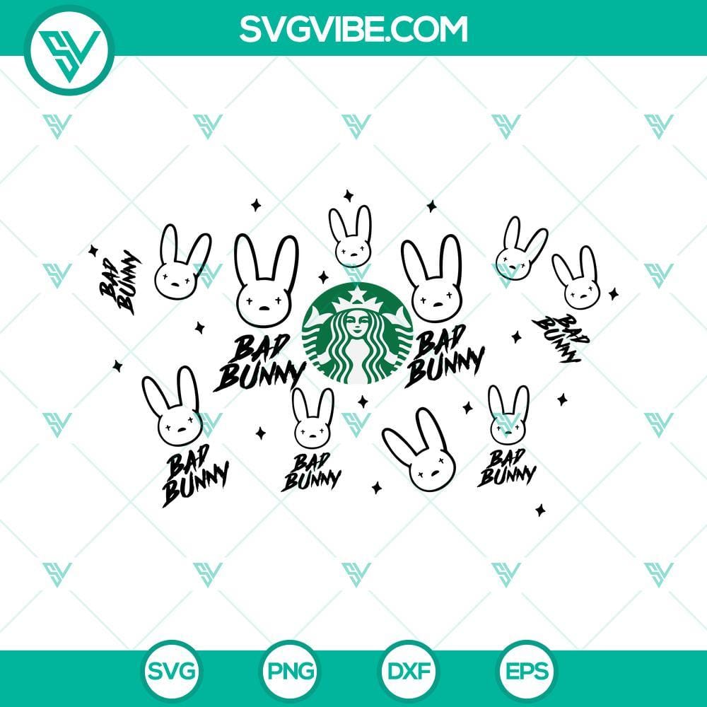 Bad Bunny Full Wrap Starbucks Cup SVG, Bad Bunny Logo Starbucks SVG PNG DXF EPS Bad Bunny logo Starbucks cup SVG file - perfect for customizing your tumbler with a trendy design.