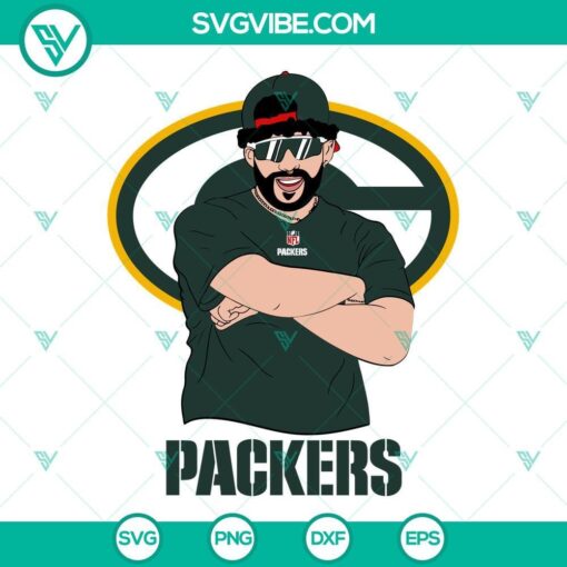 Bad Bunny Green Bay Packers SVG images for Cricut and Silhouette, in DXF, EPS, and PNG formats, ideal for crafting projects.