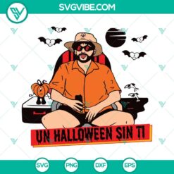 Bad Bunny Halloween SVG file featuring "Un Halloween Sin Ti" text, horror elements. Perfect for spooky decor, shirts, and more.