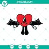 Bad Bunny heart bat Halloween SVG design for Cricut, featuring PNG, DXF, and EPS files. Great for spooky crafts and decorations.