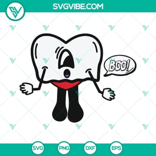 Spooky Halloween Bad Bunny Heart Boo Ghost SVG design for Cricut - PNG, DXF, EPS included. Great for Halloween crafting projects.