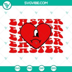 Bad Bunny Heart Easter SVG with Retro Wavy Letters, ideal for Easter crafts, SVG file download.