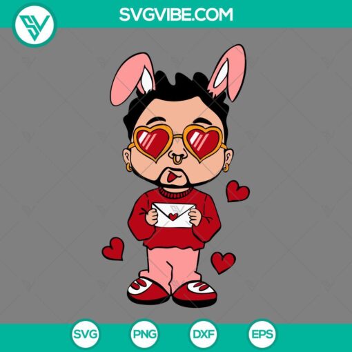 Bad Bunny Heart Glass SVG file perfect for Valentine's Day, available in PNG, EPS, and DXF formats for crafting.