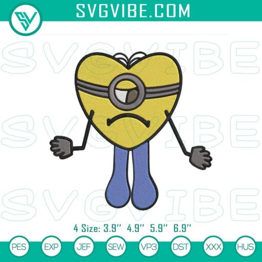 Bad Bunny Heart Minion embroidery files - cute and funny Minions embroidery pattern, great for crafting projects.