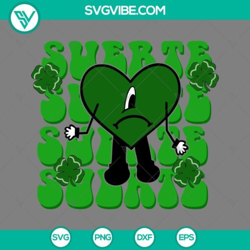 Bad Bunny St. Patrick's Day SVG design with heart, available as PNG, EPS, and DXF file for download.