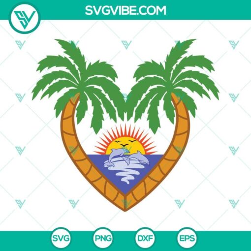 Bad Bunny heart shape beach and dolphins vacation SVG files, ideal for travel designs.