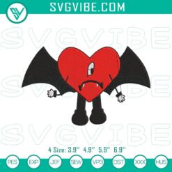 Bad Bunny Heart Vampire embroidery design perfect for Halloween crafts, Un Halloween Sin Ti pattern.