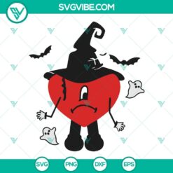 Bad Bunny Heart Witch Hat Halloween SVG designs for crafts and decorations, featuring cute and spooky elements.