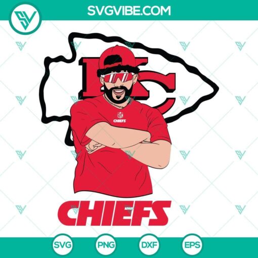 Bad Bunny themed Kansas City Chiefs SVG files for Cricut and Silhouette machines, with EPS and PNG formats included.