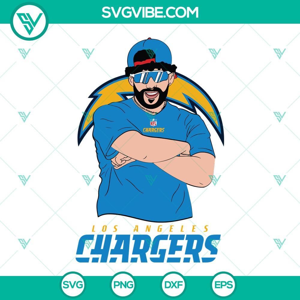 Bad Bunny Los Angeles Chargers SVG DXF EPS PNG Cricut Silhouette Vector Clipart Bad Bunny Los Angeles Chargers logo SVG design for Cricut & Silhouette, available in DXF EPS PNG formats for download.