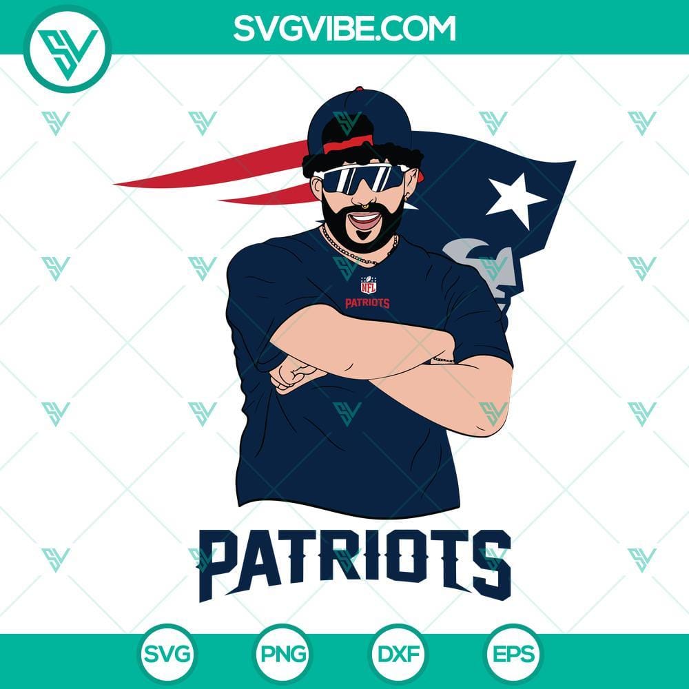 Bad Bunny New England Patriots SVG Image DXF EPS PNG Cricut Silhouette Bad Bunny New England Patriots logo SVG design for Cricut and Silhouette machines in DXF EPS PNG formats.