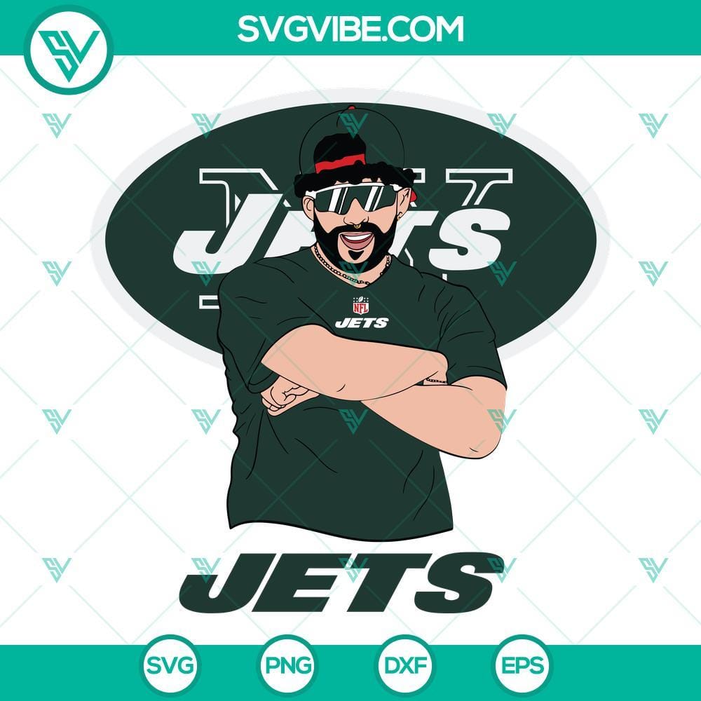 Bad Bunny New York Jets SVG DXF EPS PNG Cricut Silhouette Vector Clipart Bad Bunny New York Jets themed cut files for Cricut and Silhouette machines, in SVG, DXF, EPS, and PNG formats for crafting projects.