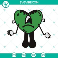 Bad Bunny Sad Heart Frankenstein Monster SVG design for Halloween festivities. Download now for spooky crafts.