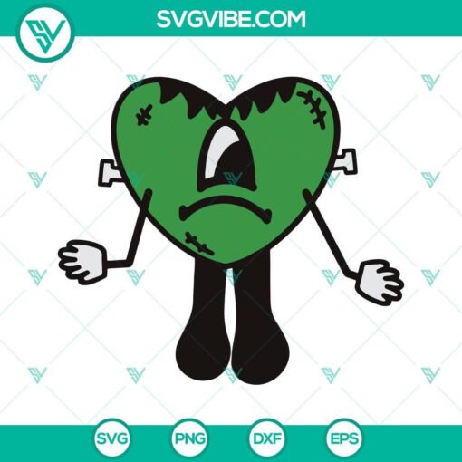 Bad Bunny Sad Heart Frankenstein Monster SVG design for Halloween festivities. Download now for spooky crafts.