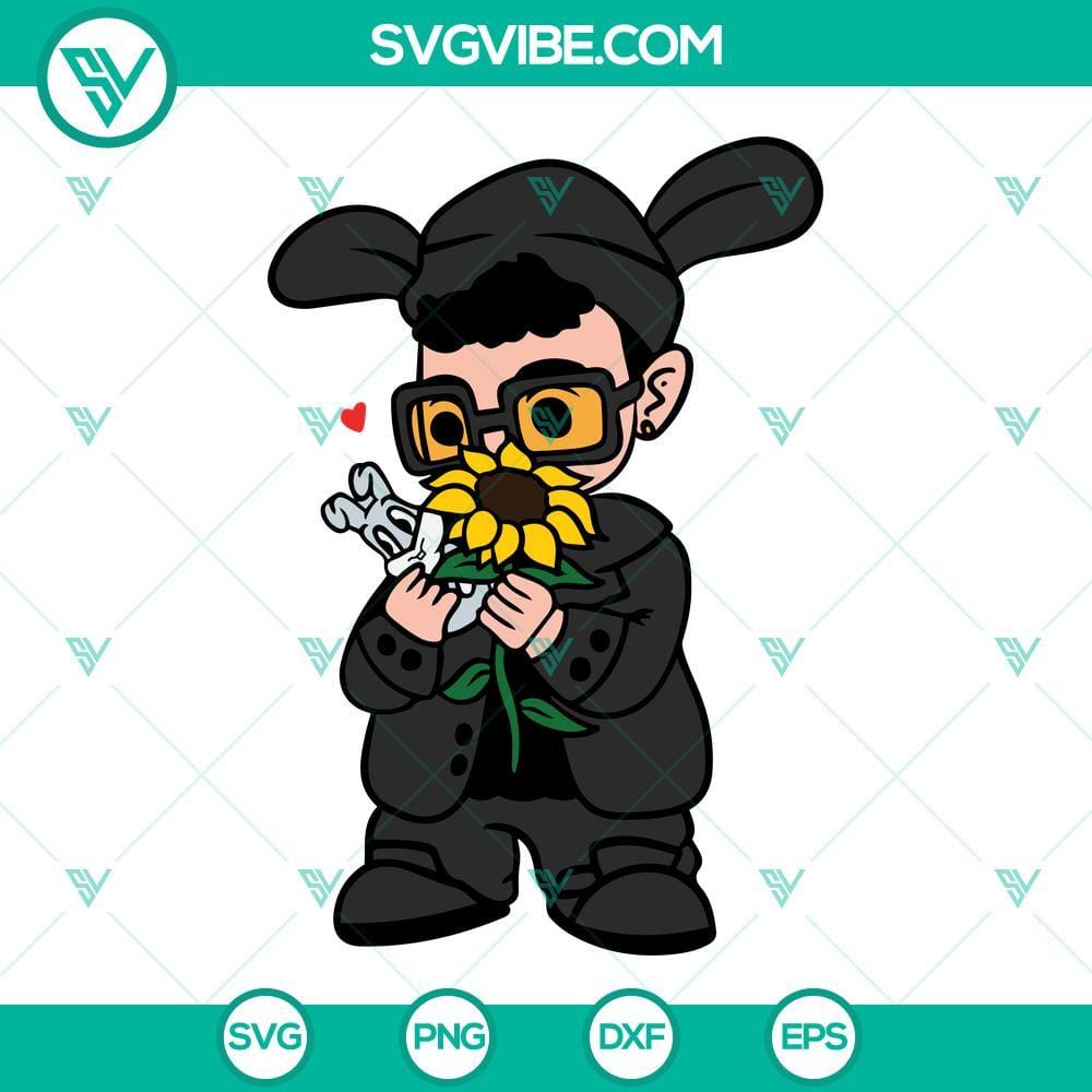 Bad Bunny Sunflower SVG, Baby Benito SVG Bad Bunny SVG Layered Cricut Bad Bunny sunflower SVG images with Baby Benito design, layered SVG file. Perfect for crafts and projects.