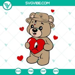 Bad Bunny teddy bear and "Un San Valentin Sin Ti" SVG design for Valentine's Day with Bad Bunny theme.