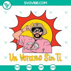 Bad Bunny "Un Verano Sin Ti" SVG file design on a sun bucket hat with heart and worlds, unique summer accessory.