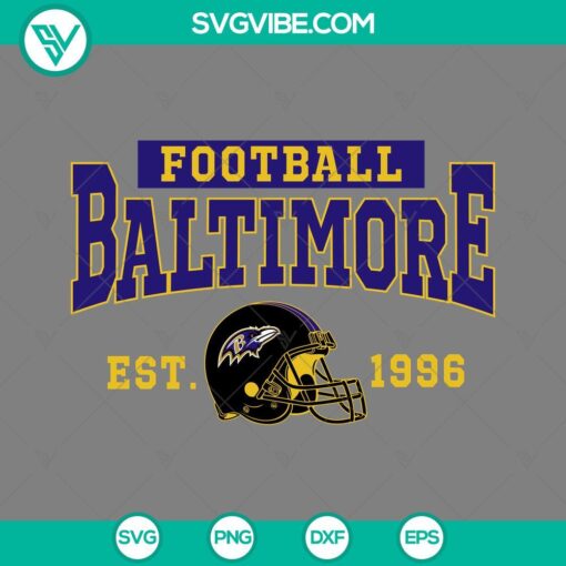 Baltimore Football Est 1996 SVG File with Baltimore Ravens theme, available for download. Perfect for Baltimore football fans.